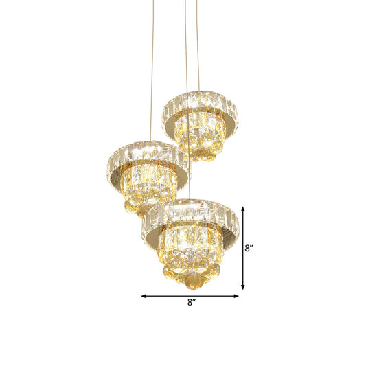 2-Layered Clear Faceted Crystal LED Multi Ceiling Light Modernism 3-Bulb Living Room Pendant Lamp Clearhalo 'Ceiling Lights' 'Modern Pendants' 'Modern' 'Pendant Lights' 'Pendants' Lighting' 813618