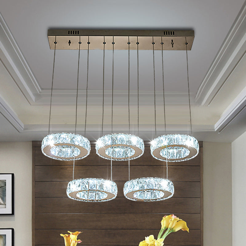 3/5-Bulb Clear Crystal Multiple Lamp Pendant Modern Bronze Ring Dining Room LED Hanging Ceiling Light 5 Clear Clearhalo 'Ceiling Lights' 'Modern Pendants' 'Modern' 'Pendant Lights' 'Pendants' Lighting' 813623