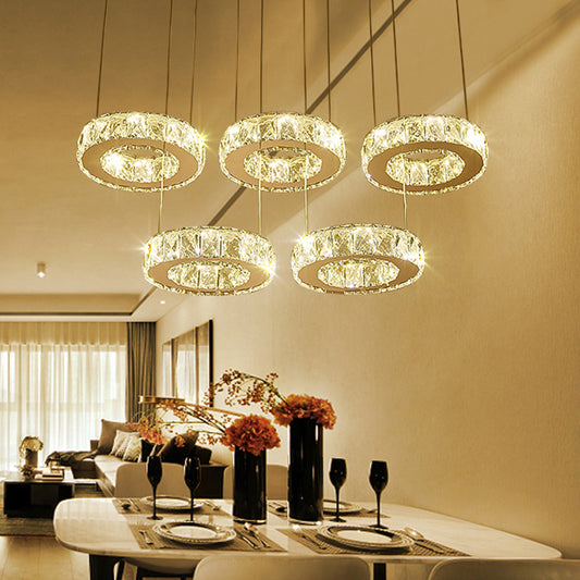 3/5-Bulb Clear Crystal Multiple Lamp Pendant Modern Bronze Ring Dining Room LED Hanging Ceiling Light Clearhalo 'Ceiling Lights' 'Modern Pendants' 'Modern' 'Pendant Lights' 'Pendants' Lighting' 813624