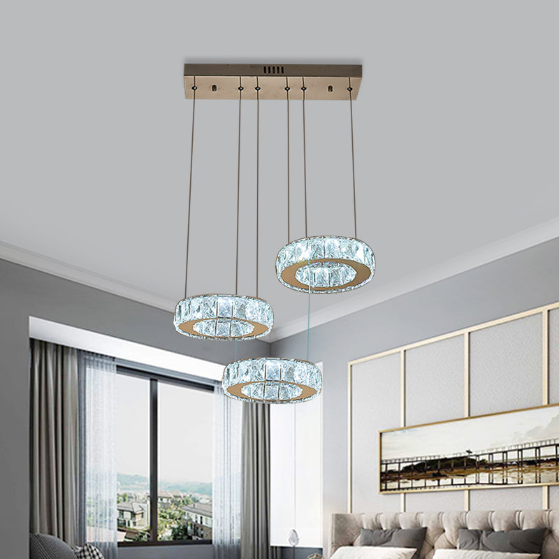 3/5-Bulb Clear Crystal Multiple Lamp Pendant Modern Bronze Ring Dining Room LED Hanging Ceiling Light Clearhalo 'Ceiling Lights' 'Modern Pendants' 'Modern' 'Pendant Lights' 'Pendants' Lighting' 813629