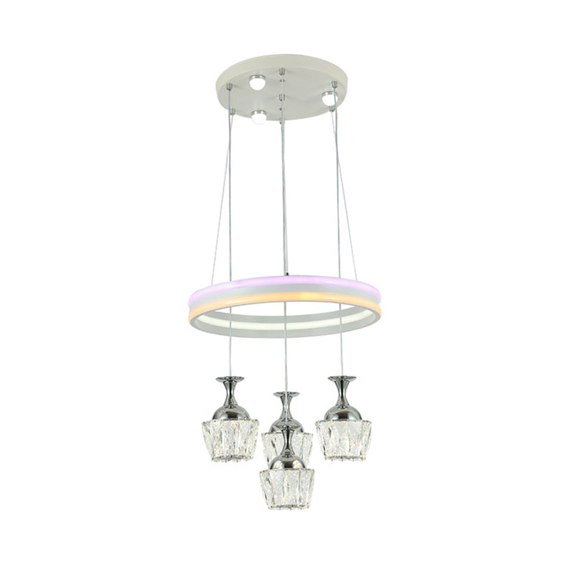 LED Cluster Pendant Simple Living Room Hoop Design Ceiling Lamp with Wine Glass Clear Faceted Crystal Shade Clearhalo 'Ceiling Lights' 'Modern Pendants' 'Modern' 'Pendant Lights' 'Pendants' Lighting' 813643