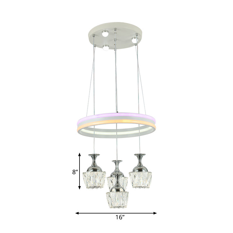 LED Cluster Pendant Simple Living Room Hoop Design Ceiling Lamp with Wine Glass Clear Faceted Crystal Shade Clearhalo 'Ceiling Lights' 'Modern Pendants' 'Modern' 'Pendant Lights' 'Pendants' Lighting' 813644