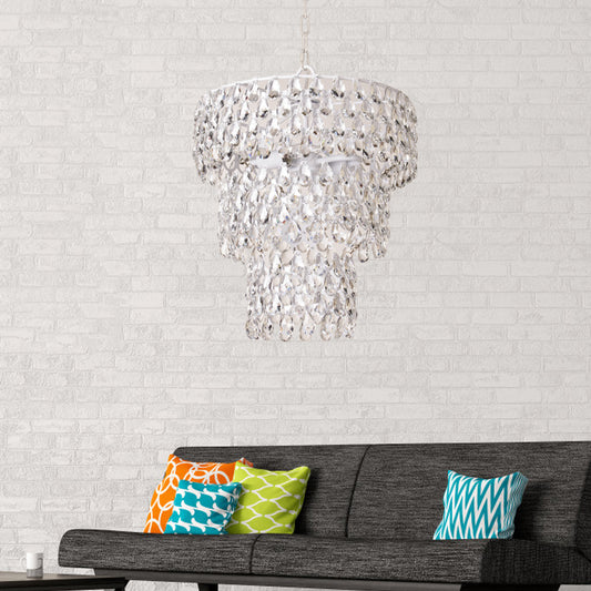 1 Light Hanging Pendant Light Minimal Tiered Round Clear Crystal Embedded Suspension Lighting Clearhalo 'Ceiling Lights' 'Modern Pendants' 'Modern' 'Pendant Lights' 'Pendants' Lighting' 813646