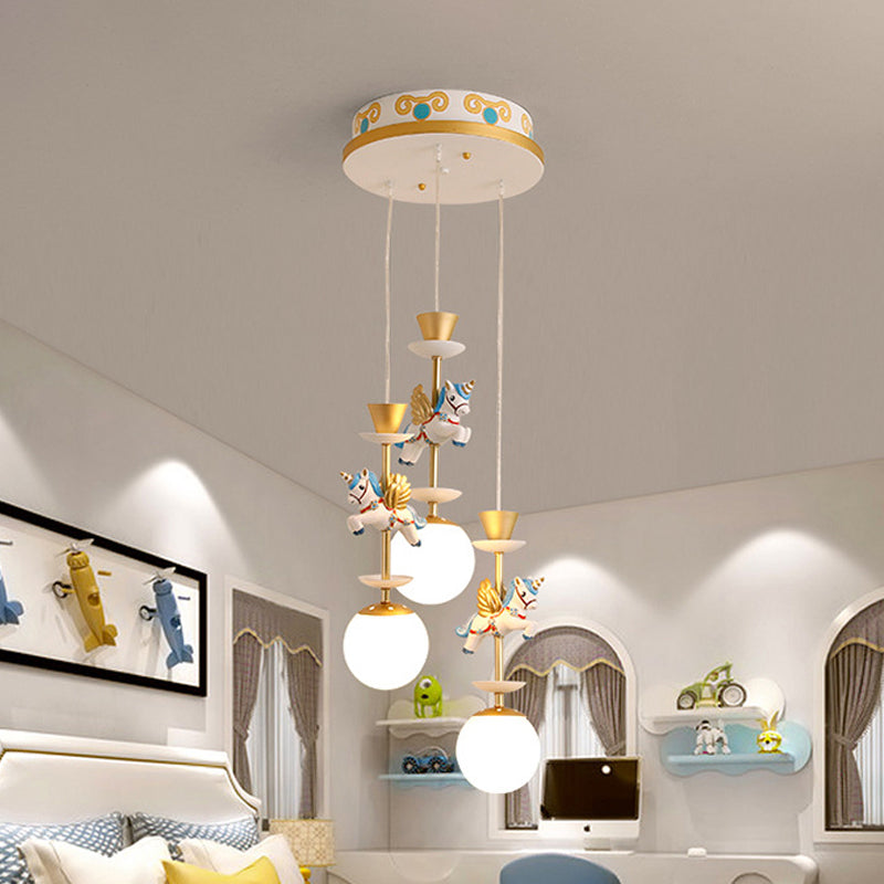 Globe Bedroom Hanging Ceiling Light Glass 3/5 Heads Cartoon Cluster Pendant in Pink/Blue Clearhalo 'Ceiling Lights' 'Glass shade' 'Glass' 'Pendant Lights' 'Pendants' Lighting' 813683
