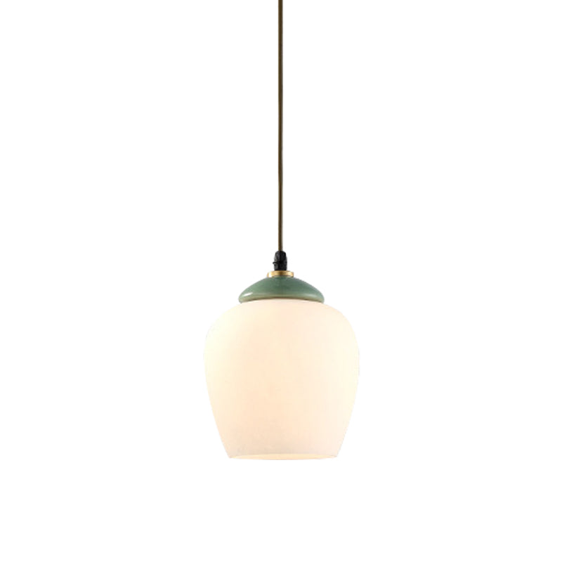 1 Light Tulip/Bell Pendant Lamp Traditional White Glass Hanging Light Fixture with Ceramic Top for Restaurant Clearhalo 'Ceiling Lights' 'Glass shade' 'Glass' 'Island Lights' 'Pendant Lights' 'Pendants' Lighting' 813696