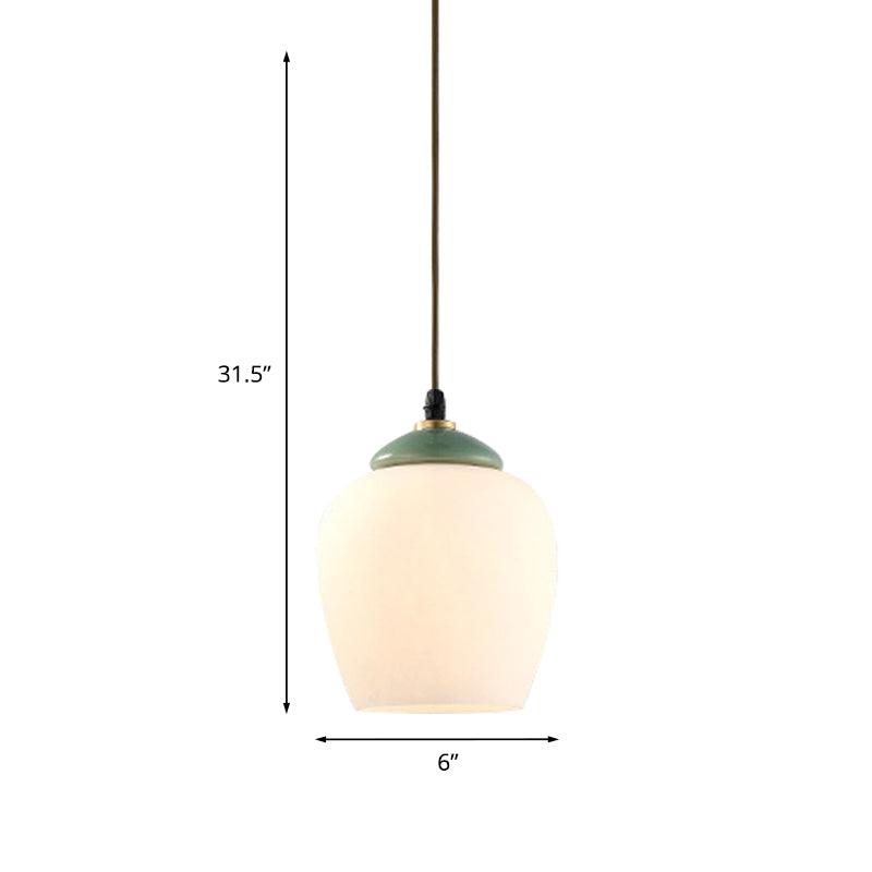 1 Light Tulip/Bell Pendant Lamp Traditional White Glass Hanging Light Fixture with Ceramic Top for Restaurant Clearhalo 'Ceiling Lights' 'Glass shade' 'Glass' 'Island Lights' 'Pendant Lights' 'Pendants' Lighting' 813697