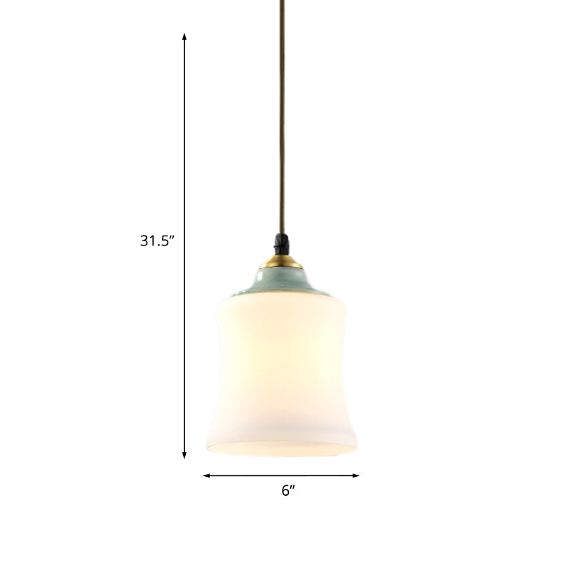 1 Light Tulip/Bell Pendant Lamp Traditional White Glass Hanging Light Fixture with Ceramic Top for Restaurant Clearhalo 'Ceiling Lights' 'Glass shade' 'Glass' 'Island Lights' 'Pendant Lights' 'Pendants' Lighting' 813702