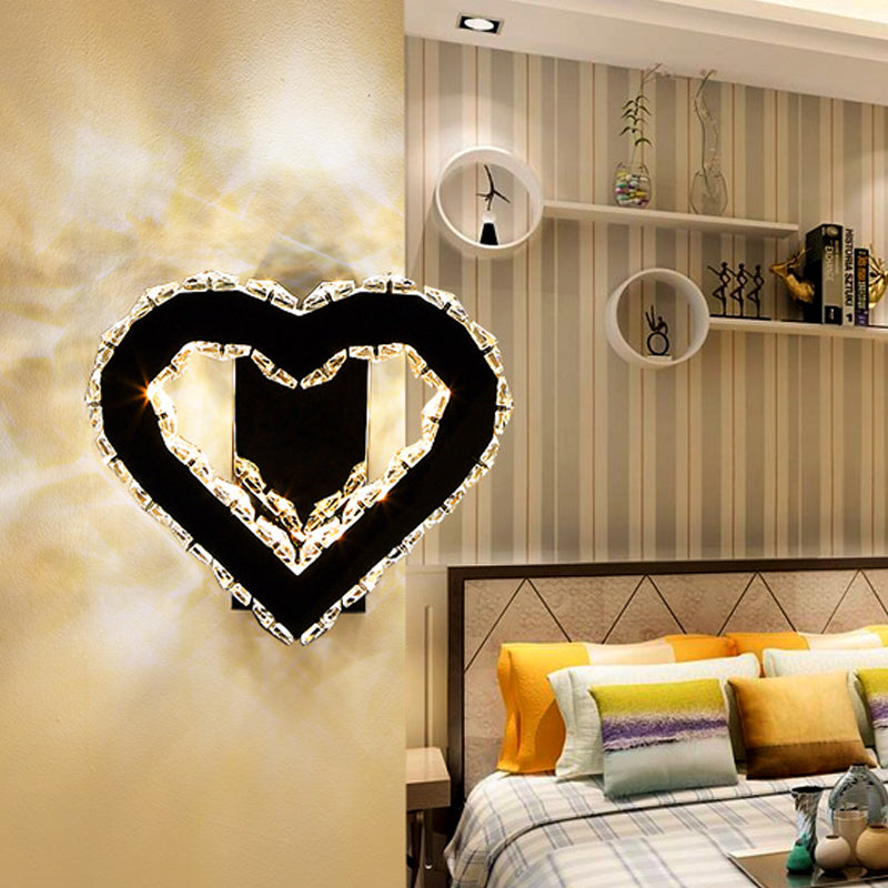 LED Loving Heart Wall Hanging Light Modernism Black Faceted Crystal Wall Lighting Ideas for Bedroom Chrome Clearhalo 'Modern wall lights' 'Modern' 'Wall Lamps & Sconces' 'Wall Lights' Lighting' 813720