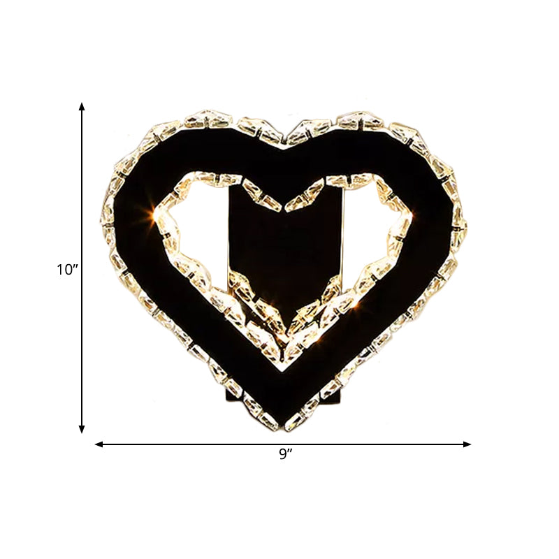 LED Loving Heart Wall Hanging Light Modernism Black Faceted Crystal Wall Lighting Ideas for Bedroom Clearhalo 'Modern wall lights' 'Modern' 'Wall Lamps & Sconces' 'Wall Lights' Lighting' 813723