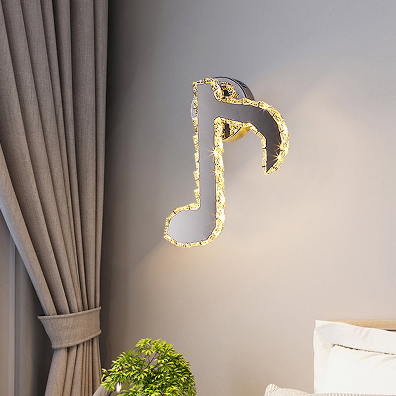 Music Note Crystal Wall Light Sconce Simple Style LED Corridor Wall Mount Lamp in Black Chrome Clearhalo 'Modern wall lights' 'Modern' 'Wall Lamps & Sconces' 'Wall Lights' Lighting' 813724