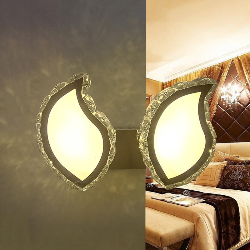 Leaf Bedroom Wall Mounted Light Modern Clear Crystal LED Chrome Finish Surface Wall Sconce Chrome Clearhalo 'Modern wall lights' 'Modern' 'Wall Lamps & Sconces' 'Wall Lights' Lighting' 813736