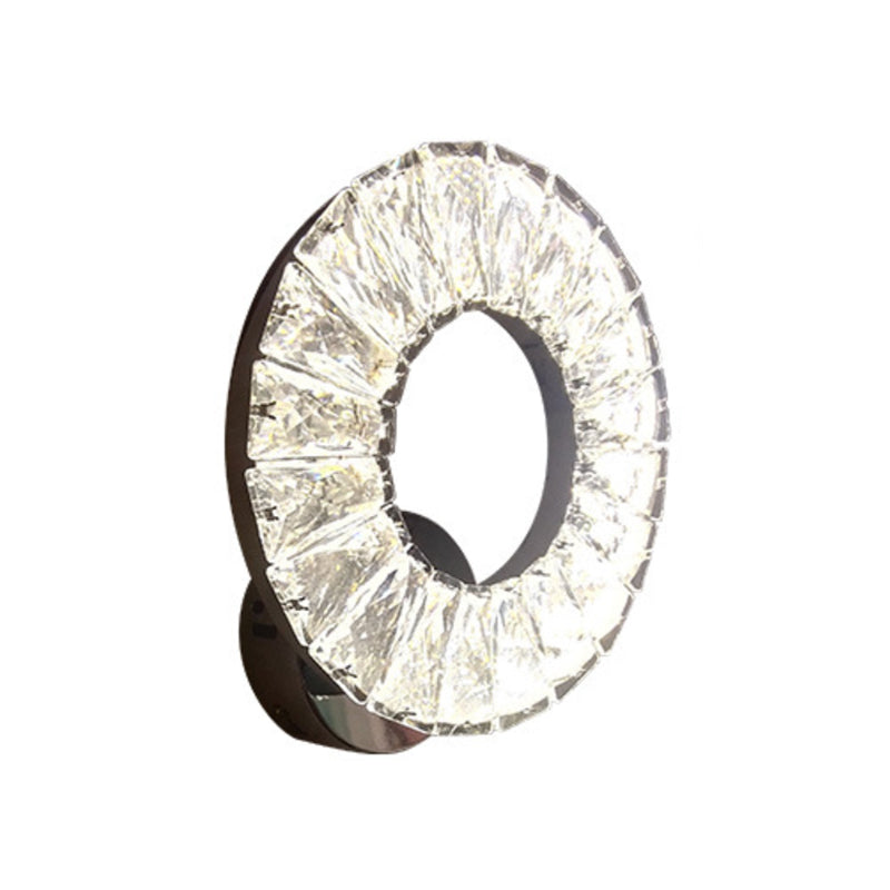 Beveled Crystal Chrome Wall Sconce Light Circular LED Modernism Wall Lighting Fixture Clearhalo 'Modern wall lights' 'Modern' 'Wall Lamps & Sconces' 'Wall Lights' Lighting' 813792