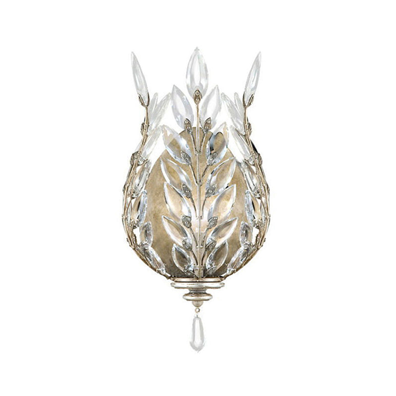 Modernist Laurel Wall Light Fixture 1 Light Crystal Drop Wall Mounted Lighting in Silver/Brass Clearhalo 'Modern wall lights' 'Modern' 'Wall Lamps & Sconces' 'Wall Lights' Lighting' 813801