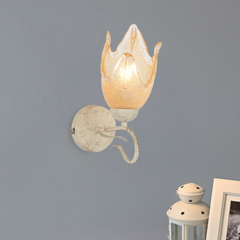 White Floral Wall Sconce Light Traditionalism Frosted Glass 1 Head Living Room Wall Lighting White C Clearhalo 'Wall Lamps & Sconces' 'Wall Lights' Lighting' 813861