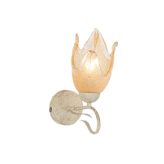 White Floral Wall Sconce Light Traditionalism Frosted Glass 1 Head Living Room Wall Lighting Clearhalo 'Wall Lamps & Sconces' 'Wall Lights' Lighting' 813863
