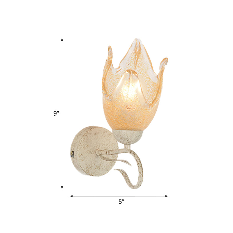 White Floral Wall Sconce Light Traditionalism Frosted Glass 1 Head Living Room Wall Lighting Clearhalo 'Wall Lamps & Sconces' 'Wall Lights' Lighting' 813864