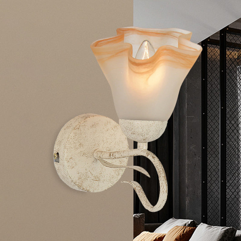 White Floral Wall Sconce Light Traditionalism Frosted Glass 1 Head Living Room Wall Lighting White A Clearhalo 'Wall Lamps & Sconces' 'Wall Lights' Lighting' 813865