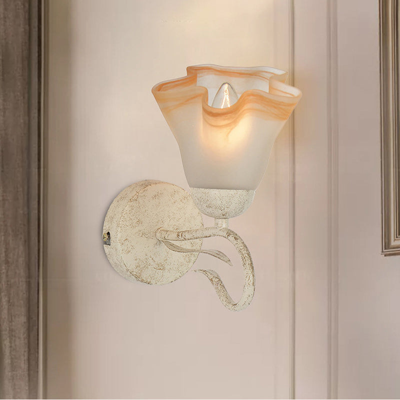 White Floral Wall Sconce Light Traditionalism Frosted Glass 1 Head Living Room Wall Lighting Clearhalo 'Wall Lamps & Sconces' 'Wall Lights' Lighting' 813866