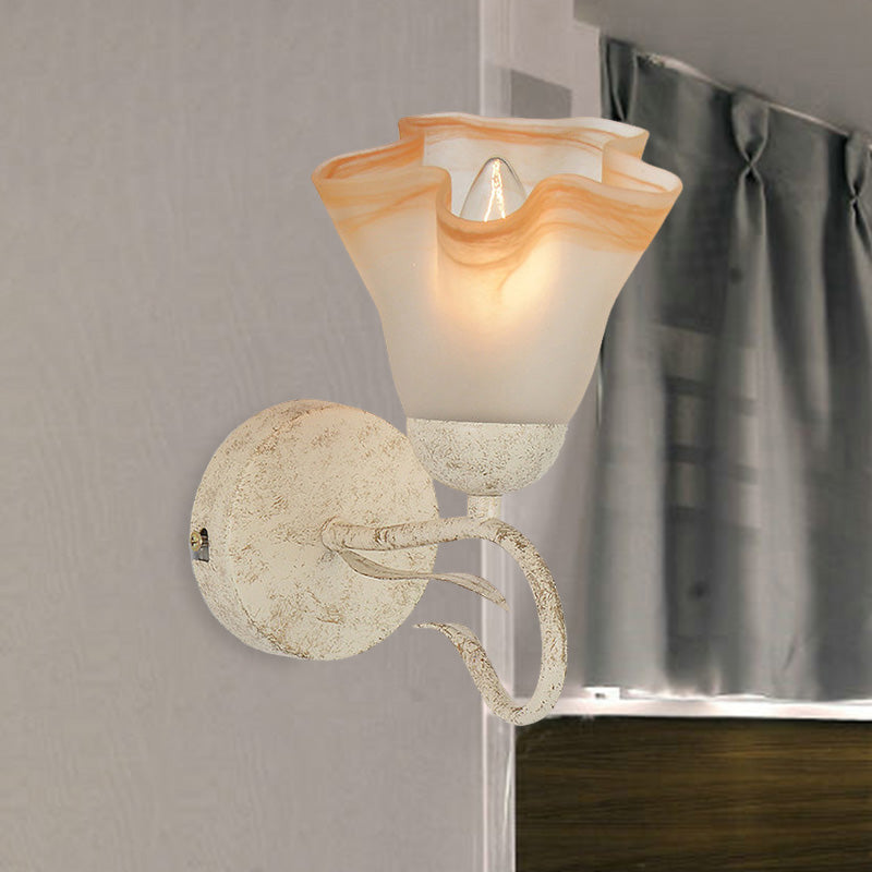 White Floral Wall Sconce Light Traditionalism Frosted Glass 1 Head Living Room Wall Lighting Clearhalo 'Wall Lamps & Sconces' 'Wall Lights' Lighting' 813867
