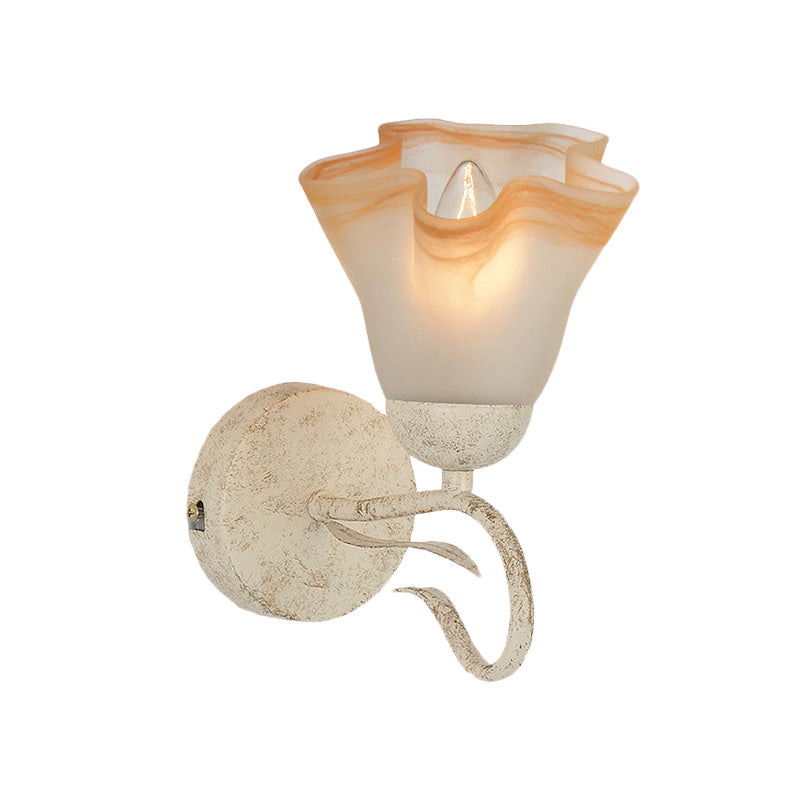 White Floral Wall Sconce Light Traditionalism Frosted Glass 1 Head Living Room Wall Lighting Clearhalo 'Wall Lamps & Sconces' 'Wall Lights' Lighting' 813868