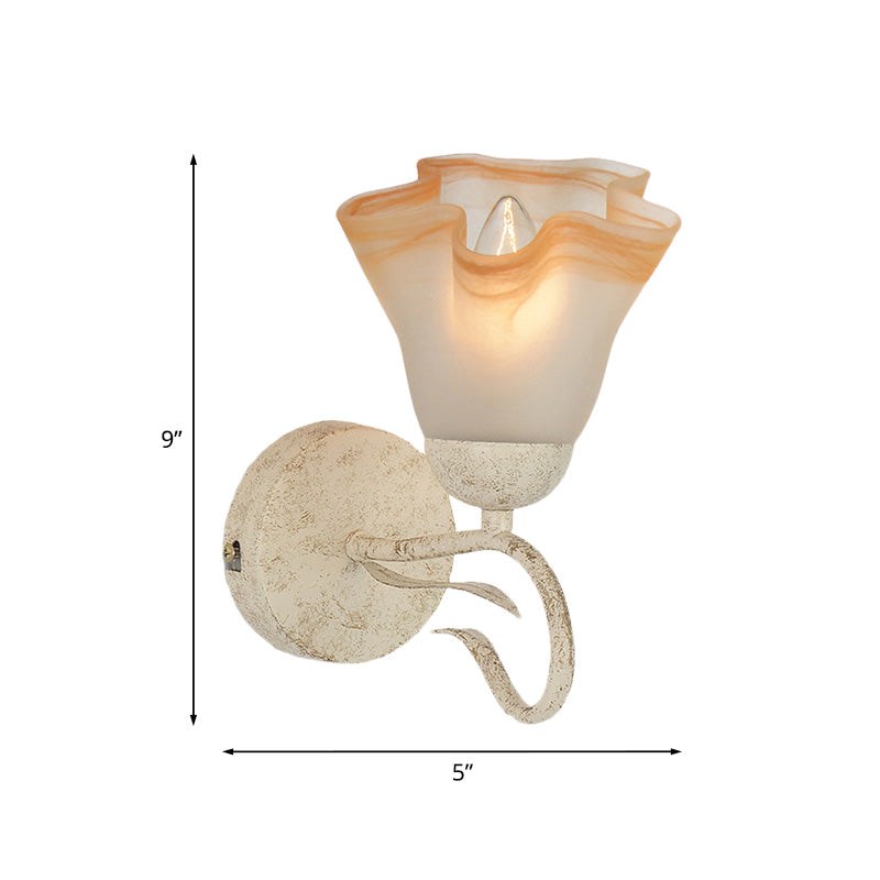 White Floral Wall Sconce Light Traditionalism Frosted Glass 1 Head Living Room Wall Lighting Clearhalo 'Wall Lamps & Sconces' 'Wall Lights' Lighting' 813869