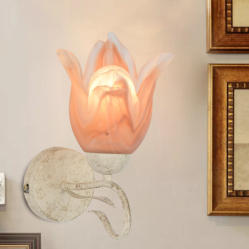 White Floral Wall Sconce Light Traditionalism Frosted Glass 1 Head Living Room Wall Lighting White B Clearhalo 'Wall Lamps & Sconces' 'Wall Lights' Lighting' 813870