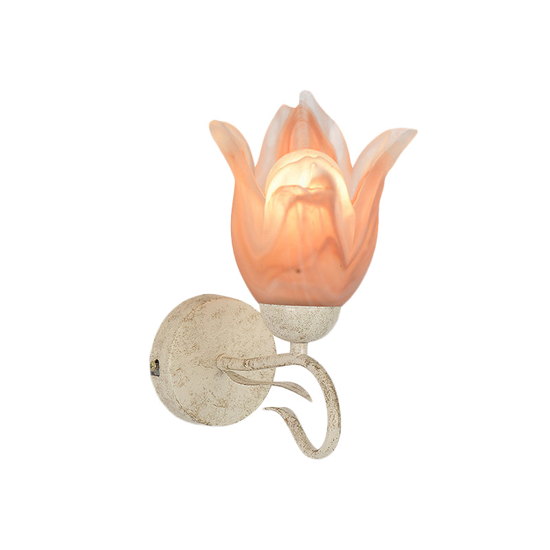 White Floral Wall Sconce Light Traditionalism Frosted Glass 1 Head Living Room Wall Lighting Clearhalo 'Wall Lamps & Sconces' 'Wall Lights' Lighting' 813872