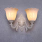Flower White Glass Sconce Light Vintage 1/2-Bulb Living Room Wall Mounted Lighting with Curved Arm 2.0 White Clearhalo 'Wall Lamps & Sconces' 'Wall Lights' Lighting' 813879