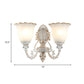 Metal Swooping Arm Sconce Light Retro 2 Bulbs Bedroom Wall Lamp with Blossom White Glass Shade Clearhalo 'Wall Lamps & Sconces' 'Wall Lights' Lighting' 813928
