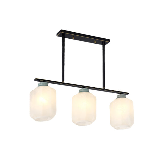 Cream Glass Black Island Lamp Lantern 3 Bulbs Antique Suspension Pendant Light with Ceramic Cap Clearhalo 'Ceiling Lights' 'Close To Ceiling Lights' 'Glass shade' 'Glass' 'Island Lights' Lighting' 813964