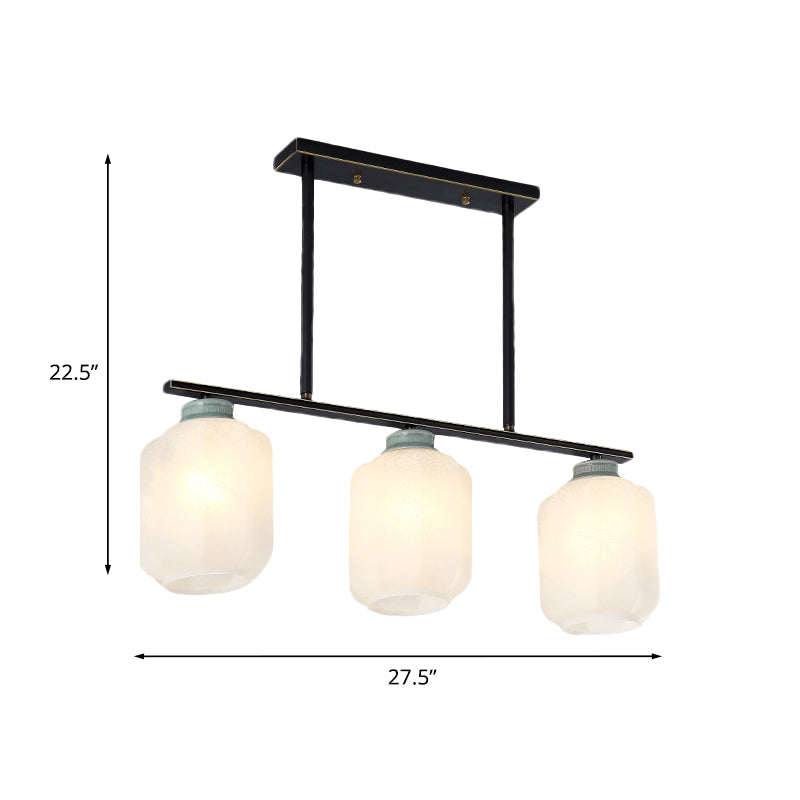 Cream Glass Black Island Lamp Lantern 3 Bulbs Antique Suspension Pendant Light with Ceramic Cap Clearhalo 'Ceiling Lights' 'Close To Ceiling Lights' 'Glass shade' 'Glass' 'Island Lights' Lighting' 813965