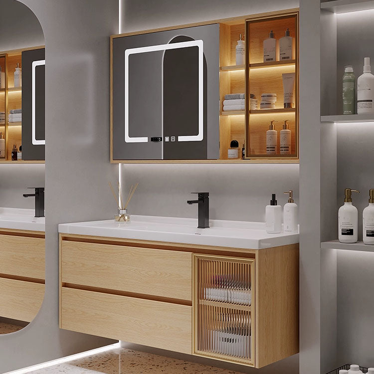 Wood Frame Bathroom Vanity Rectangular 2 Drawers Wall-Mounted Single Sink with Door Clearhalo 'Bathroom Remodel & Bathroom Fixtures' 'Bathroom Vanities' 'bathroom_vanities' 'Home Improvement' 'home_improvement' 'home_improvement_bathroom_vanities' 8141803