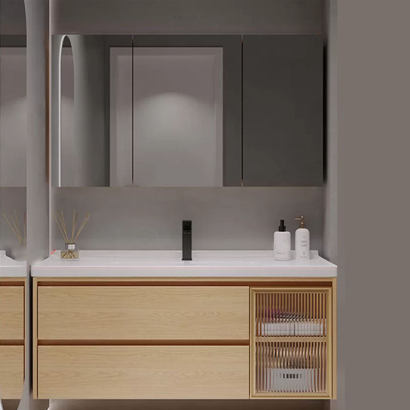 Wood Frame Bathroom Vanity Rectangular 2 Drawers Wall-Mounted Single Sink with Door Vanity & Faucet & Mirror Cabinet 47"L x 20"W x 20"H Clearhalo 'Bathroom Remodel & Bathroom Fixtures' 'Bathroom Vanities' 'bathroom_vanities' 'Home Improvement' 'home_improvement' 'home_improvement_bathroom_vanities' 8141804