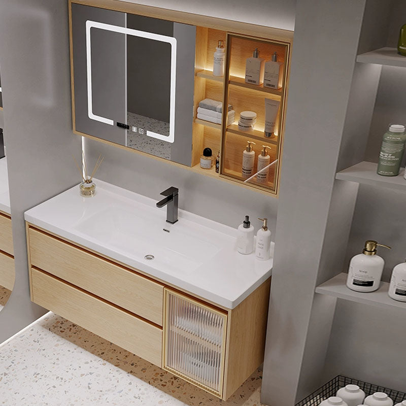 Wood Frame Bathroom Vanity Rectangular 2 Drawers Wall-Mounted Single Sink with Door Clearhalo 'Bathroom Remodel & Bathroom Fixtures' 'Bathroom Vanities' 'bathroom_vanities' 'Home Improvement' 'home_improvement' 'home_improvement_bathroom_vanities' 8141806