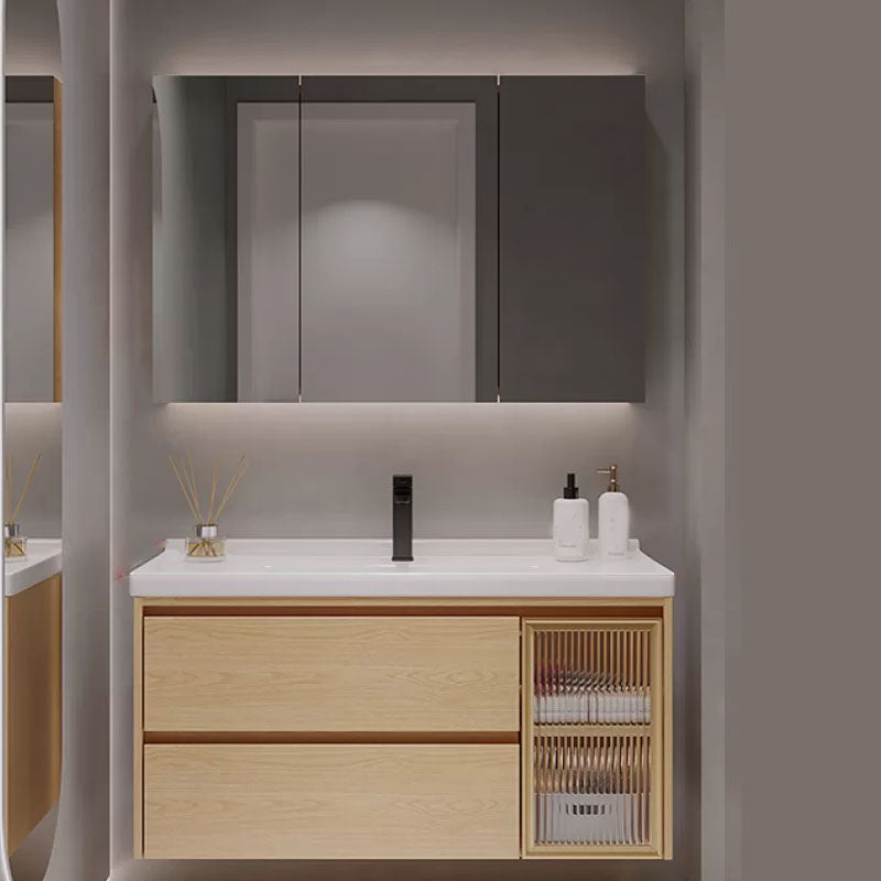 Wood Frame Bathroom Vanity Rectangular 2 Drawers Wall-Mounted Single Sink with Door Vanity & Faucet & Mirror Cabinet 35"L x 20"W x 20"H Clearhalo 'Bathroom Remodel & Bathroom Fixtures' 'Bathroom Vanities' 'bathroom_vanities' 'Home Improvement' 'home_improvement' 'home_improvement_bathroom_vanities' 8141812