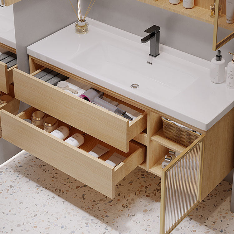 Wood Frame Bathroom Vanity Rectangular 2 Drawers Wall-Mounted Single Sink with Door Clearhalo 'Bathroom Remodel & Bathroom Fixtures' 'Bathroom Vanities' 'bathroom_vanities' 'Home Improvement' 'home_improvement' 'home_improvement_bathroom_vanities' 8141814