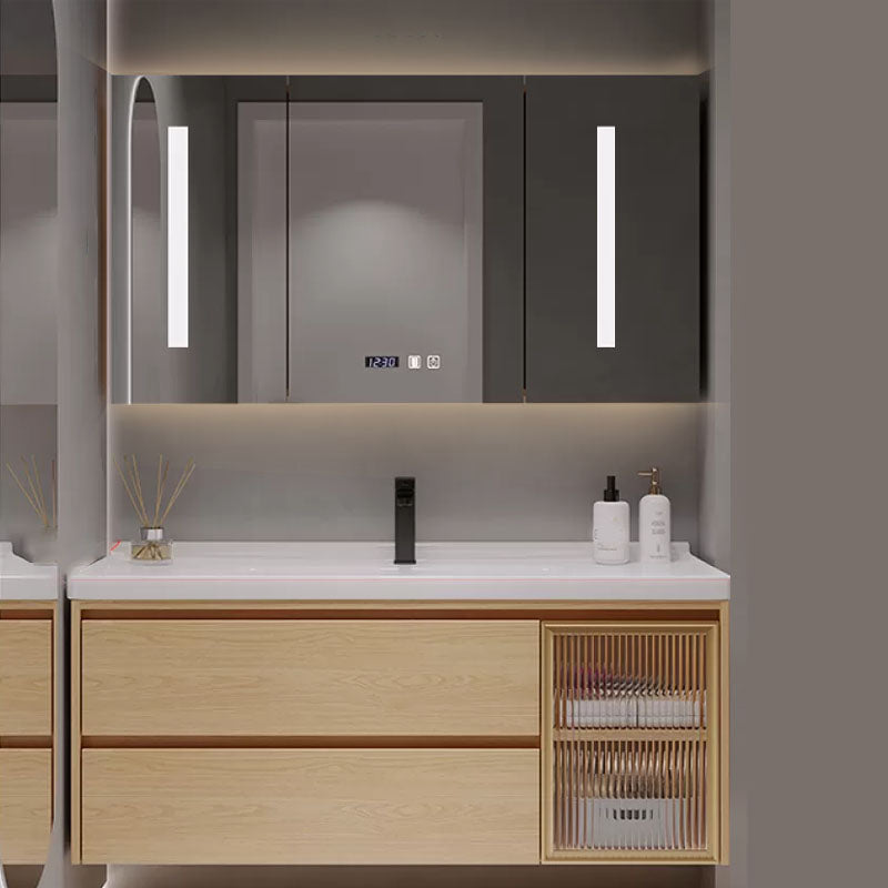 Wood Frame Bathroom Vanity Rectangular 2 Drawers Wall-Mounted Single Sink with Door Vanity & Faucet & Smart Medicine Cabinet 47"L x 20"W x 20"H Clearhalo 'Bathroom Remodel & Bathroom Fixtures' 'Bathroom Vanities' 'bathroom_vanities' 'Home Improvement' 'home_improvement' 'home_improvement_bathroom_vanities' 8141815