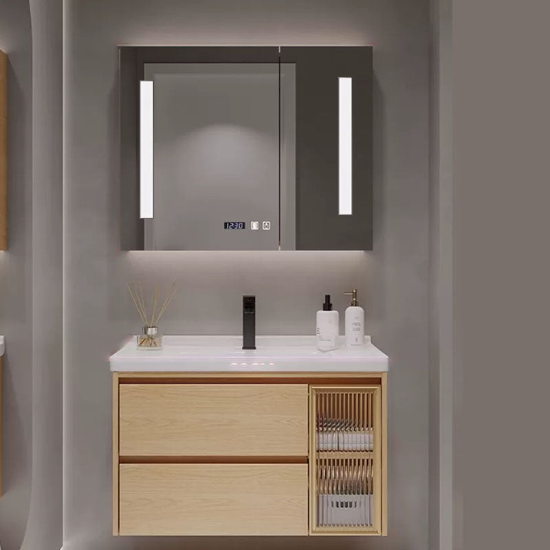 Wood Frame Bathroom Vanity Rectangular 2 Drawers Wall-Mounted Single Sink with Door Vanity & Faucet & Smart Medicine Cabinet 31.5"L x 20"W x 20"H Clearhalo 'Bathroom Remodel & Bathroom Fixtures' 'Bathroom Vanities' 'bathroom_vanities' 'Home Improvement' 'home_improvement' 'home_improvement_bathroom_vanities' 8141820