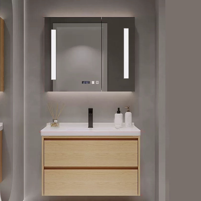 Wood Frame Bathroom Vanity Rectangular 2 Drawers Wall-Mounted Single Sink with Door Vanity & Faucet & Smart Medicine Cabinet 28"L x 20"W x 20"H Clearhalo 'Bathroom Remodel & Bathroom Fixtures' 'Bathroom Vanities' 'bathroom_vanities' 'Home Improvement' 'home_improvement' 'home_improvement_bathroom_vanities' 8141821