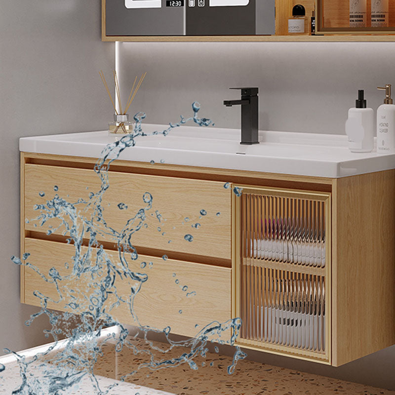 Wood Frame Bathroom Vanity Rectangular 2 Drawers Wall-Mounted Single Sink with Door Clearhalo 'Bathroom Remodel & Bathroom Fixtures' 'Bathroom Vanities' 'bathroom_vanities' 'Home Improvement' 'home_improvement' 'home_improvement_bathroom_vanities' 8141822