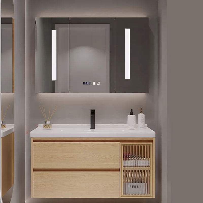 Wood Frame Bathroom Vanity Rectangular 2 Drawers Wall-Mounted Single Sink with Door Vanity & Faucet & Smart Medicine Cabinet 35"L x 20"W x 20"H Clearhalo 'Bathroom Remodel & Bathroom Fixtures' 'Bathroom Vanities' 'bathroom_vanities' 'Home Improvement' 'home_improvement' 'home_improvement_bathroom_vanities' 8141823