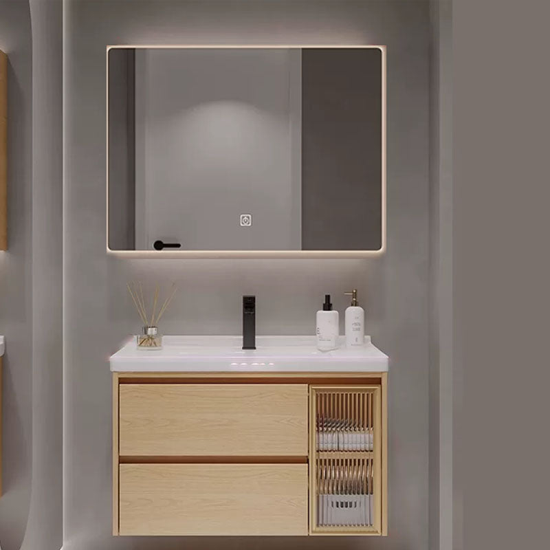 Wood Frame Bathroom Vanity Rectangular 2 Drawers Wall-Mounted Single Sink with Door Vanity & Faucet & Smart Mirror 31.5"L x 20"W x 20"H Clearhalo 'Bathroom Remodel & Bathroom Fixtures' 'Bathroom Vanities' 'bathroom_vanities' 'Home Improvement' 'home_improvement' 'home_improvement_bathroom_vanities' 8141827