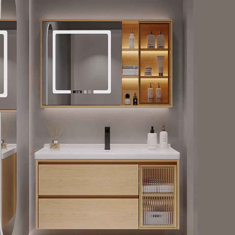 Wood Frame Bathroom Vanity Rectangular 2 Drawers Wall-Mounted Single Sink with Door Vanity & Faucet & Mirror Cabinet with Glass Door 35"L x 20"W x 20"H Clearhalo 'Bathroom Remodel & Bathroom Fixtures' 'Bathroom Vanities' 'bathroom_vanities' 'Home Improvement' 'home_improvement' 'home_improvement_bathroom_vanities' 8141838