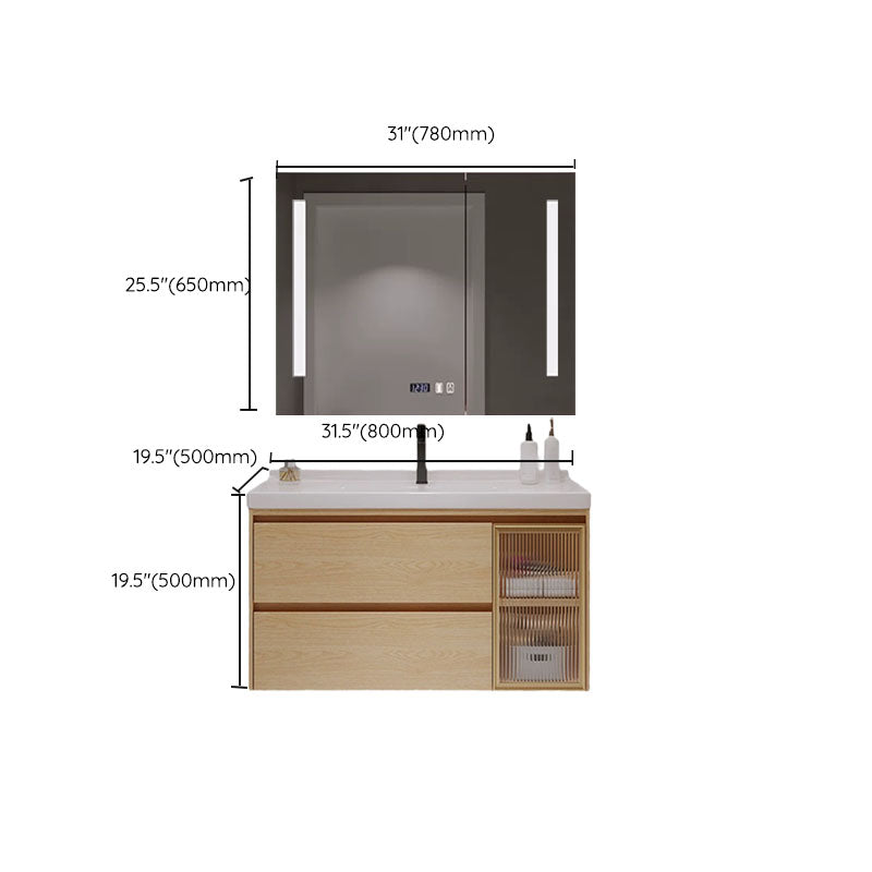 Wood Frame Bathroom Vanity Rectangular 2 Drawers Wall-Mounted Single Sink with Door Clearhalo 'Bathroom Remodel & Bathroom Fixtures' 'Bathroom Vanities' 'bathroom_vanities' 'Home Improvement' 'home_improvement' 'home_improvement_bathroom_vanities' 8141845