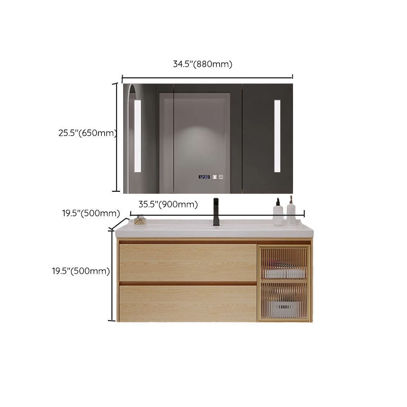 Wood Frame Bathroom Vanity Rectangular 2 Drawers Wall-Mounted Single Sink with Door Clearhalo 'Bathroom Remodel & Bathroom Fixtures' 'Bathroom Vanities' 'bathroom_vanities' 'Home Improvement' 'home_improvement' 'home_improvement_bathroom_vanities' 8141846