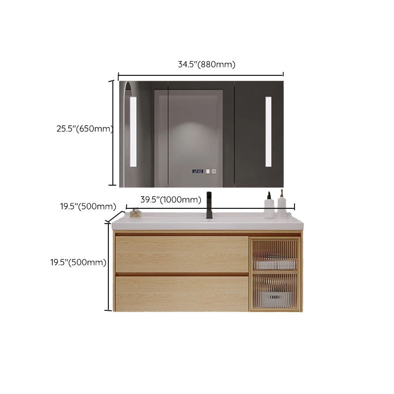 Wood Frame Bathroom Vanity Rectangular 2 Drawers Wall-Mounted Single Sink with Door Clearhalo 'Bathroom Remodel & Bathroom Fixtures' 'Bathroom Vanities' 'bathroom_vanities' 'Home Improvement' 'home_improvement' 'home_improvement_bathroom_vanities' 8141847