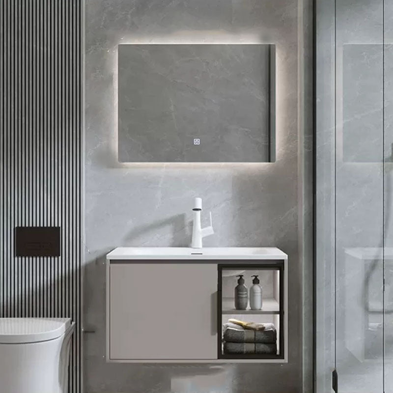 Modern Bathroom Sink Vanity Stainless Steel Wall-Mounted with Soft Close Door Vanity & Faucet & Mirrors 31"L x 20"W x 19"H Smart Control Included Clearhalo 'Bathroom Remodel & Bathroom Fixtures' 'Bathroom Vanities' 'bathroom_vanities' 'Home Improvement' 'home_improvement' 'home_improvement_bathroom_vanities' 8141931