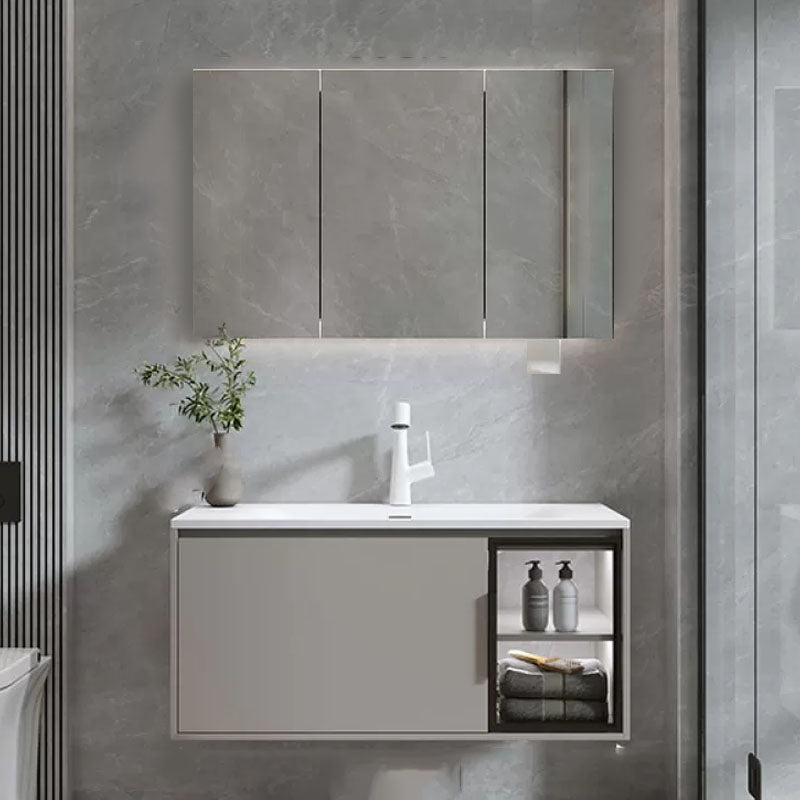 Modern Bathroom Sink Vanity Stainless Steel Wall-Mounted with Soft Close Door Vanity & Faucet & Mirror Cabinet Smart Control Not Included Clearhalo 'Bathroom Remodel & Bathroom Fixtures' 'Bathroom Vanities' 'bathroom_vanities' 'Home Improvement' 'home_improvement' 'home_improvement_bathroom_vanities' 8141937