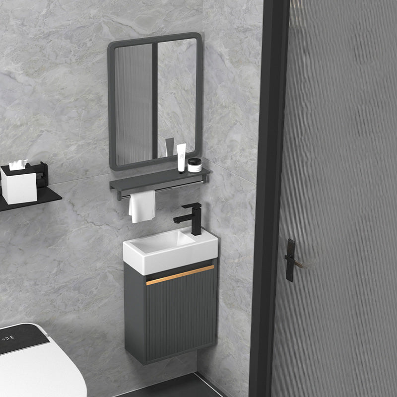 Modern Bathroom Vanity Metal Base Wall-Mounted with Soft Close Door Vanity & Faucet & Mirrors 16"L x 9"W x 19"H Clearhalo 'Bathroom Remodel & Bathroom Fixtures' 'Bathroom Vanities' 'bathroom_vanities' 'Home Improvement' 'home_improvement' 'home_improvement_bathroom_vanities' 8141973