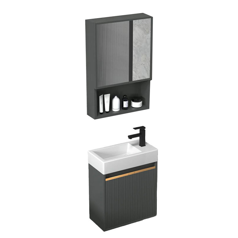 Modern Bathroom Vanity Metal Base Wall-Mounted with Soft Close Door Vanity & Faucet & Mirror Cabinet 15"L x 7"W x 19"H Clearhalo 'Bathroom Remodel & Bathroom Fixtures' 'Bathroom Vanities' 'bathroom_vanities' 'Home Improvement' 'home_improvement' 'home_improvement_bathroom_vanities' 8141982